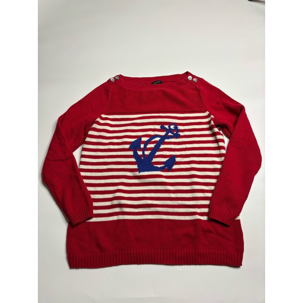 Talbots‎ Nautical Anchor Striped Coastal Sailor Red/Blue Sweater Women's Size S